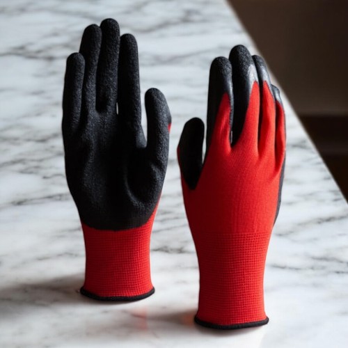 天然ゴム背抜き手袋 レッド