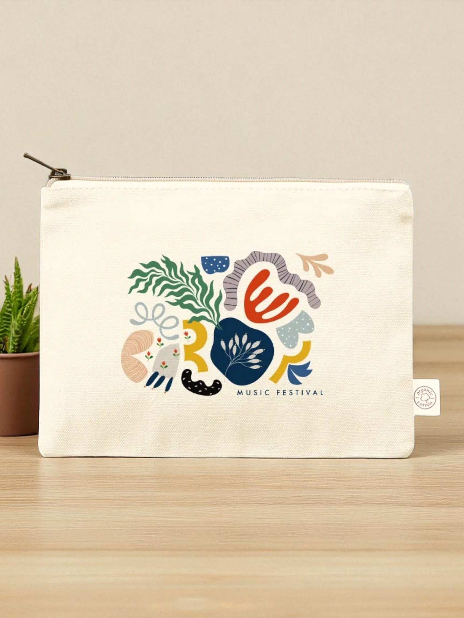 オーガニックコットンキャンバスフラットポーチ（M）