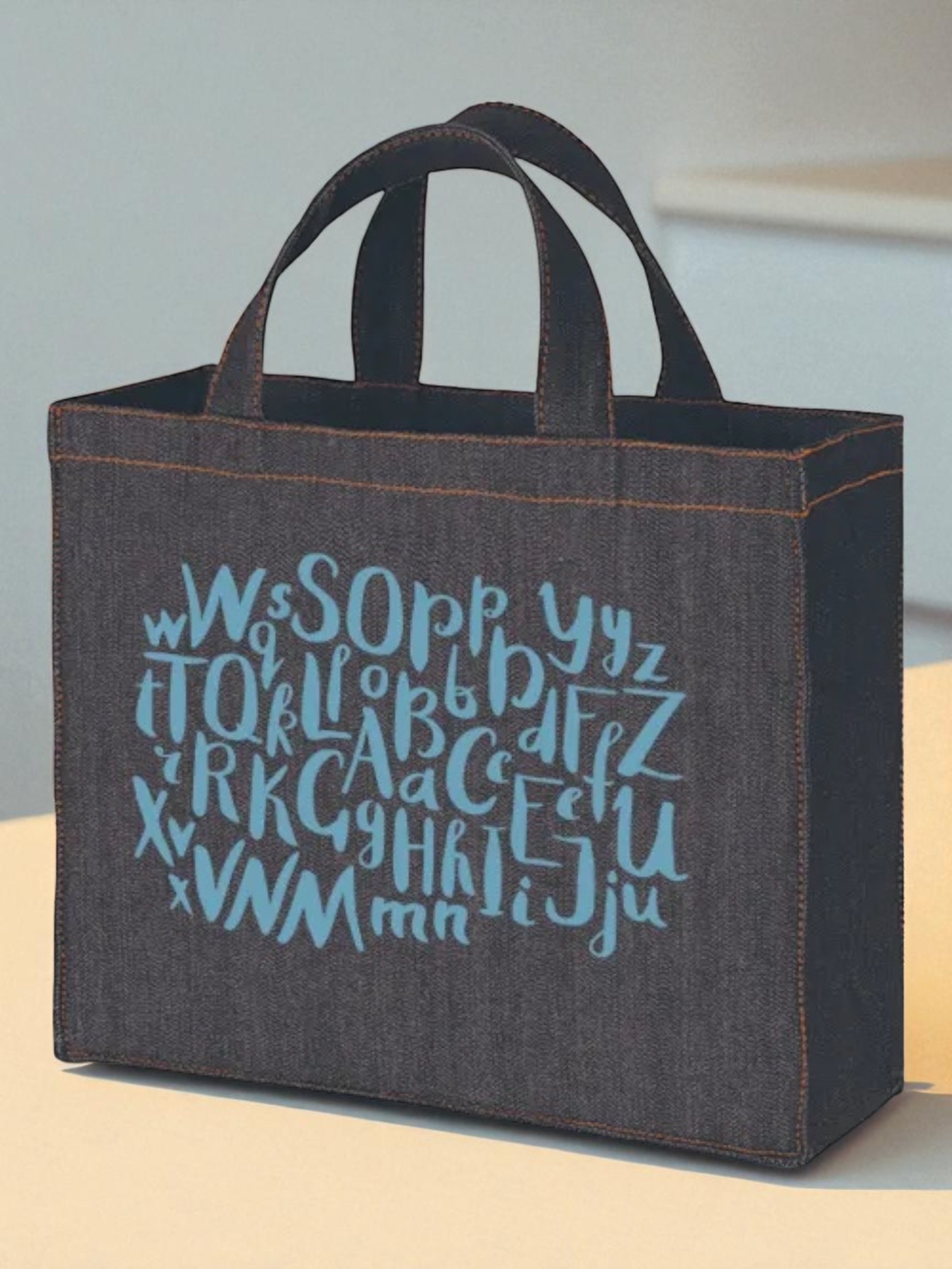 デニムライクカレッジトートワイド